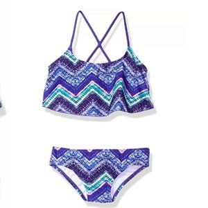 Kanu Surf Girls' Karlie Flounce Bikini Beach Sport 2-piece, Purple, Size 14 2150